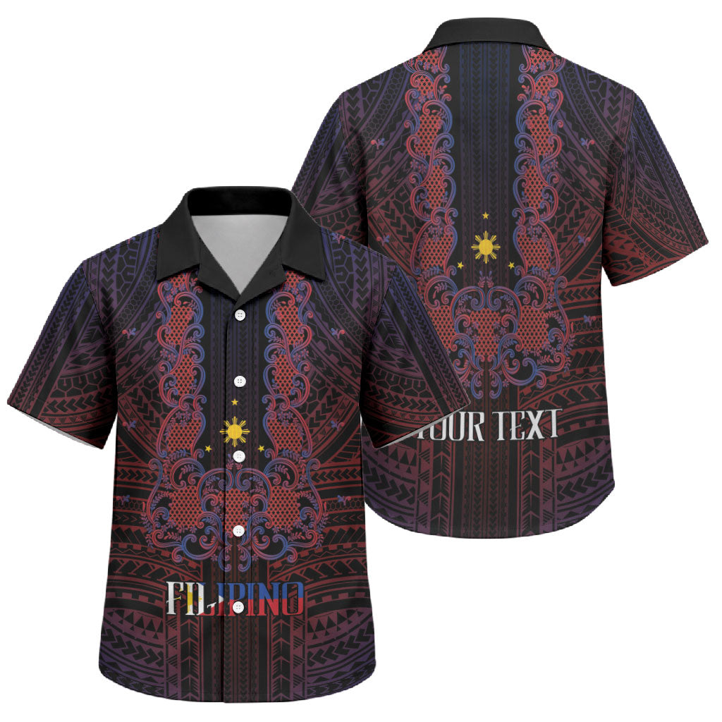 Filipino Barong Tagalog Inspired Personalised Family Matching Puletasi and Hawaiian Shirt Mabuhay Philippines Festival Polynesian Pattern LT14 Son's Shirt Black - Polynesian Pride