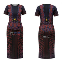 Filipino Barong Tagalog Inspired Personalised Family Matching Short Sleeve Bodycon Dress and Hawaiian Shirt Mabuhay Philippines Festival Polynesian Pattern LT14 Mom's Dress Black - Polynesian Pride
