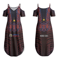 Filipino Barong Tagalog Inspired Personalised Family Matching Summer Maxi Dress and Hawaiian Shirt Mabuhay Philippines Festival Polynesian Pattern LT14 Mom's Dress Black - Polynesian Pride
