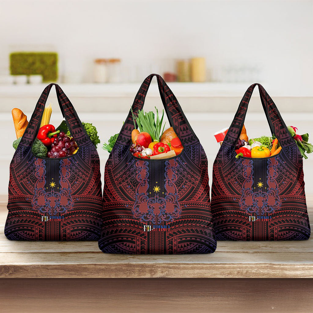 Filipino Barong Tagalog Inspired Grocery Bag Mabuhay Philippines Festival Polynesian Pattern LT14 3-pack One Size Black - Polynesian Pride