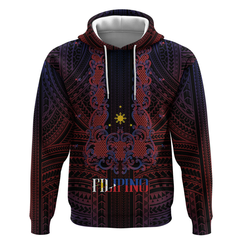 Filipino Barong Tagalog Inspired Personalised Hoodie Mabuhay Philippines Festival Polynesian Pattern LT14 Pullover Hoodie Black - Polynesian Pride