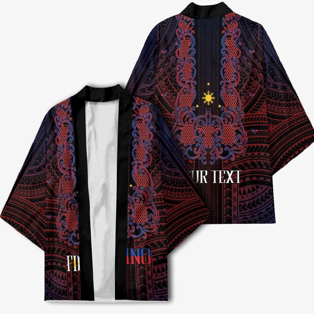 Filipino Barong Tagalog Inspired Personalised Kimono Mabuhay Philippines Festival Polynesian Pattern LT14 - Polynesian Pride