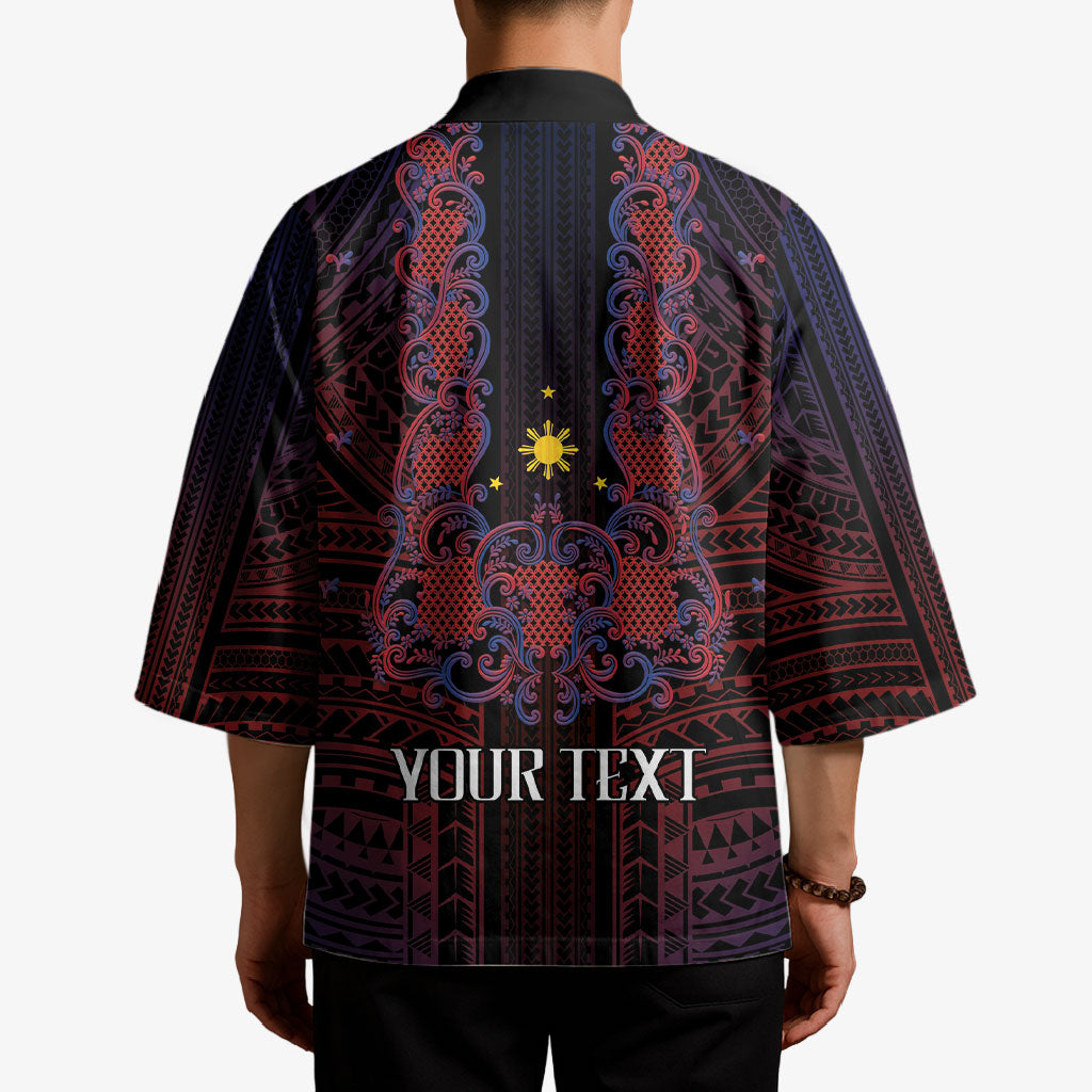 Filipino Barong Tagalog Inspired Personalised Kimono Mabuhay Philippines Festival Polynesian Pattern LT14 - Polynesian Pride
