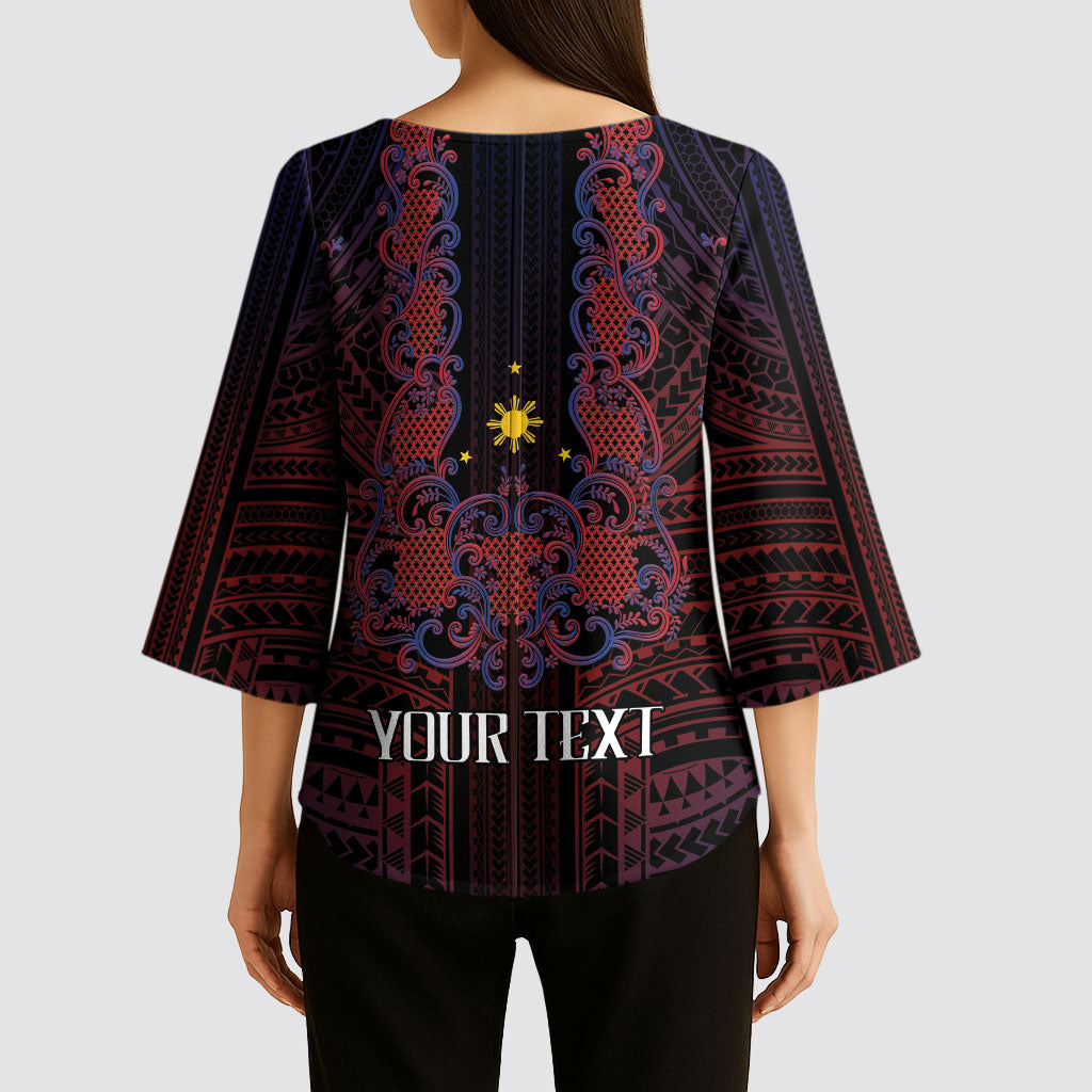 Filipino Barong Tagalog Inspired Personalised Kimono Sleeve Blouse Mabuhay Philippines Festival Polynesian Pattern LT14 - Polynesian Pride