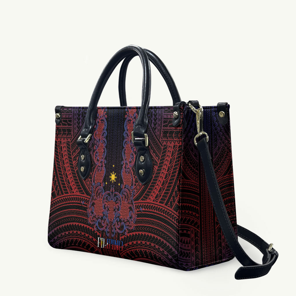 Filipino Barong Tagalog Inspired Leather Bag Mabuhay Philippines Festival Polynesian Pattern LT14 Black - Polynesian Pride