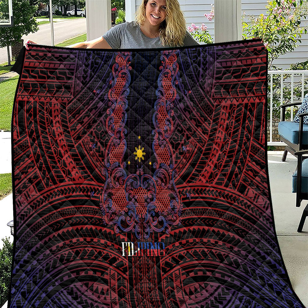 Filipino Barong Tagalog Inspired Quilt Mabuhay Philippines Festival Polynesian Pattern LT14 Black - Polynesian Pride