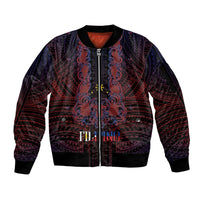 Filipino Barong Tagalog Inspired Personalised Sleeve Zip Bomber Jacket Mabuhay Philippines Festival Polynesian Pattern LT14 Unisex Black - Polynesian Pride