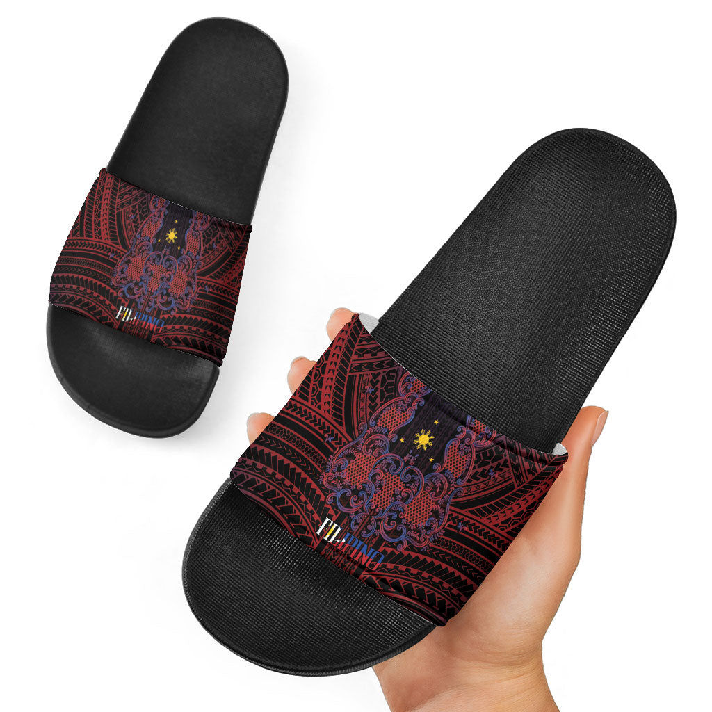 Filipino Barong Tagalog Inspired Slide Sandals Mabuhay Philippines Festival Polynesian Pattern LT14 - Polynesian Pride