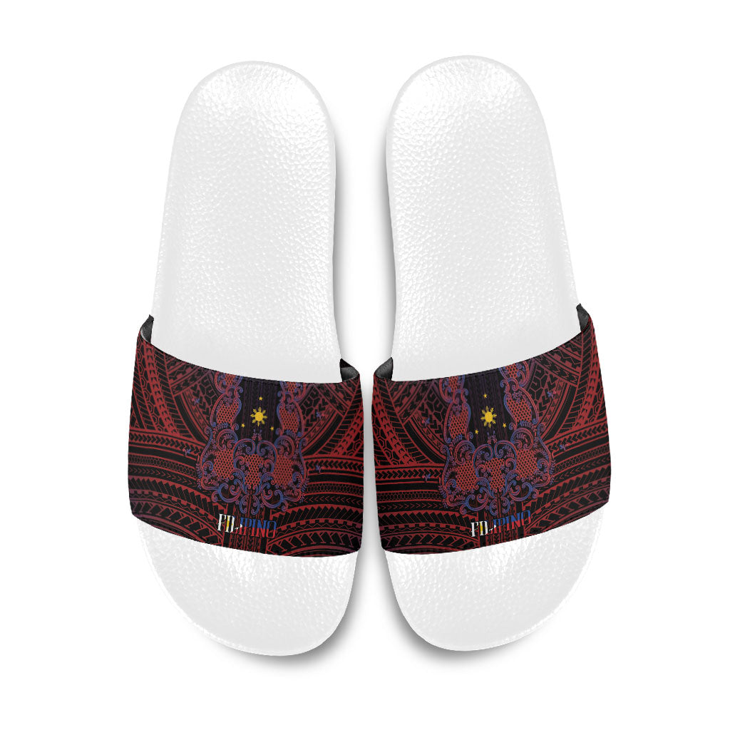 Filipino Barong Tagalog Inspired Slide Sandals Mabuhay Philippines Festival Polynesian Pattern LT14 Black - Polynesian Pride