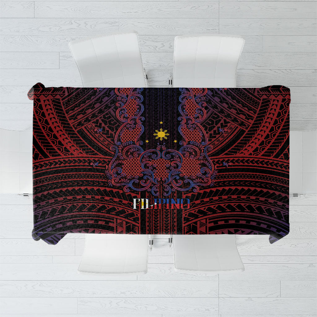 Filipino Barong Tagalog Inspired Tablecloth Mabuhay Philippines Festival Polynesian Pattern LT14 Black - Polynesian Pride