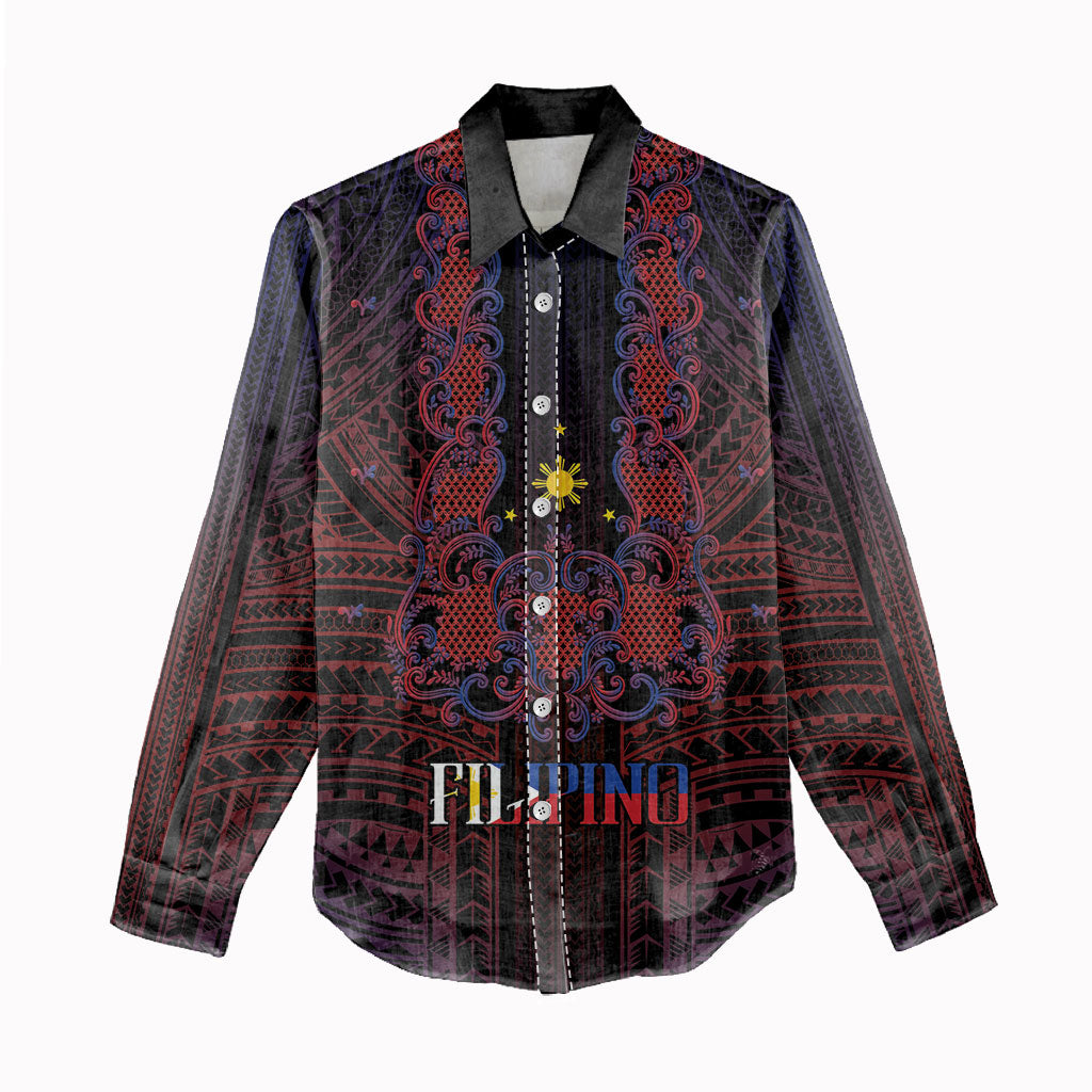 Filipino Barong Tagalog Inspired Personalised Women Casual Shirt Mabuhay Philippines Festival Polynesian Pattern LT14 - Polynesian Pride