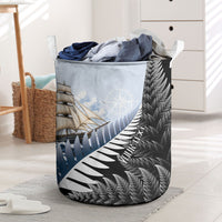 Personalised New Zealand Pakeha Laundry Basket Kiwi Silver Fern and Sailing Ship Compass LT14 Blue - Polynesian Pride