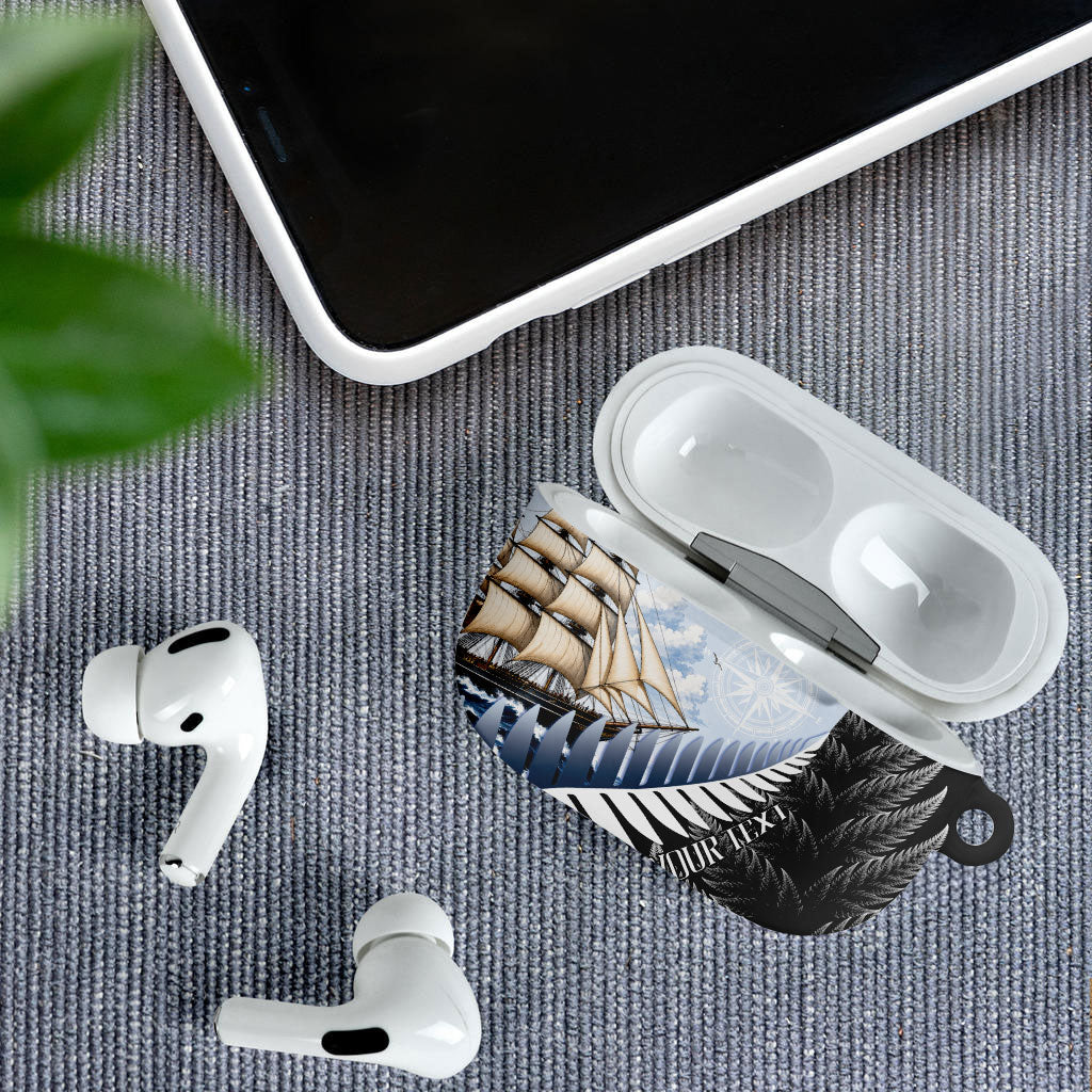 Personalised New Zealand Pakeha AirPods Case Kiwi Silver Fern and Sailing Ship Compass LT14 - Polynesian Pride