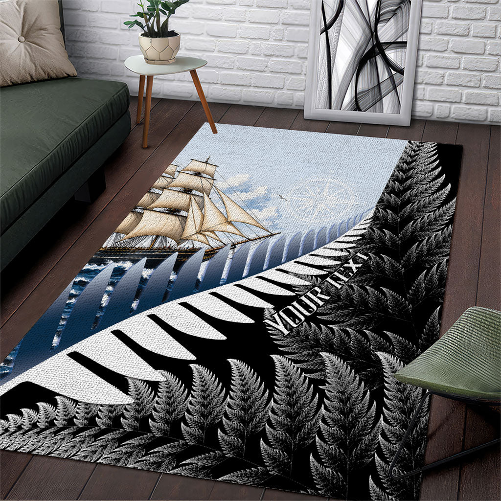 Personalised New Zealand Pakeha Area Rug Kiwi Silver Fern and Sailing Ship Compass LT14 Blue - Polynesian Pride