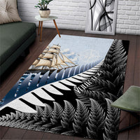Personalised New Zealand Pakeha Area Rug Kiwi Silver Fern and Sailing Ship Compass LT14 Blue - Polynesian Pride