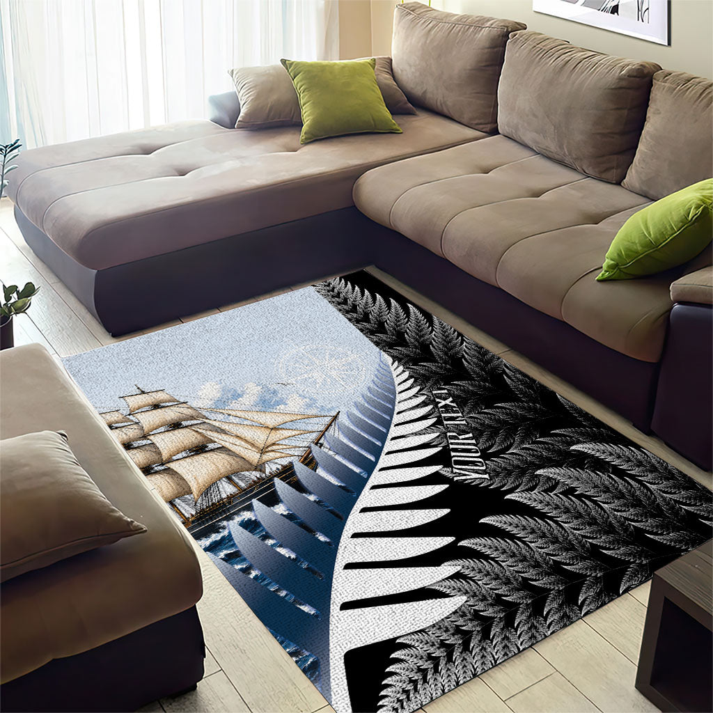Personalised New Zealand Pakeha Area Rug Kiwi Silver Fern and Sailing Ship Compass LT14 - Polynesian Pride