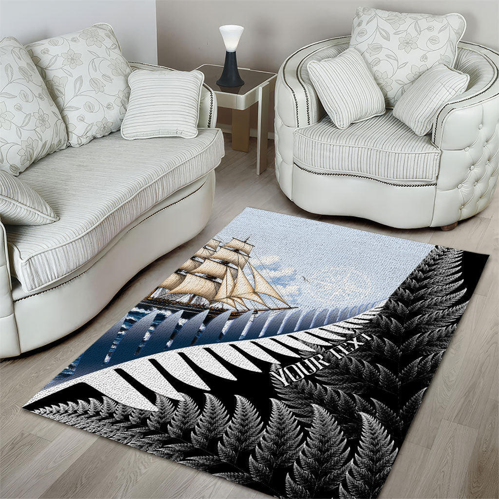 Personalised New Zealand Pakeha Area Rug Kiwi Silver Fern and Sailing Ship Compass LT14 - Polynesian Pride