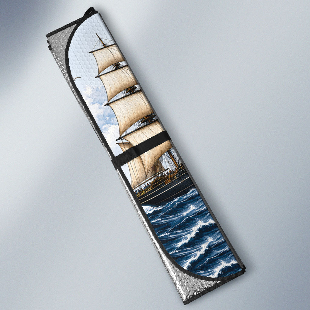 Personalised New Zealand Pakeha Auto Sun Shade Kiwi Silver Fern and Sailing Ship Compass LT14 - Polynesian Pride