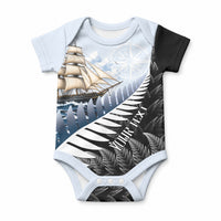 Personalised New Zealand Pakeha Baby Onesie Kiwi Silver Fern and Sailing Ship Compass