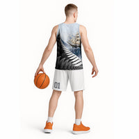 Personalised New Zealand Pakeha Basketball Jersey Kiwi Silver Fern and Sailing Ship Compass LT14 - Polynesian Pride