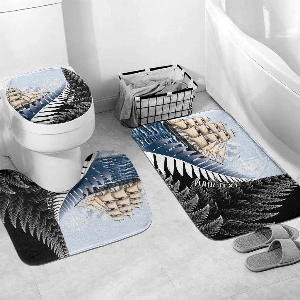 Personalised New Zealand Pakeha Bathroom Set Kiwi Silver Fern and Sailing Ship Compass LT14 Mat Set Only (3 pcs) One Size Blue - Polynesian Pride
