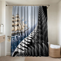 Personalised New Zealand Pakeha Bathroom Set Kiwi Silver Fern and Sailing Ship Compass LT14 Shower Curtain Only Blue - Polynesian Pride