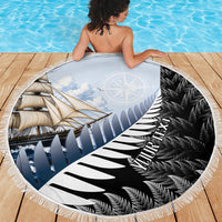 Personalised New Zealand Pakeha Beach Blanket Kiwi Silver Fern and Sailing Ship Compass LT14 - Polynesian Pride
