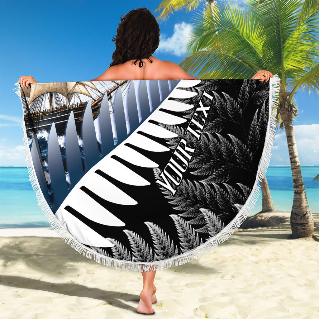 Personalised New Zealand Pakeha Beach Blanket Kiwi Silver Fern and Sailing Ship Compass LT14 - Polynesian Pride