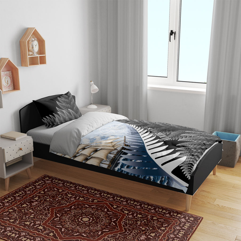 Personalised New Zealand Pakeha Bedding Set Kiwi Silver Fern and Sailing Ship Compass LT14 - Polynesian Pride