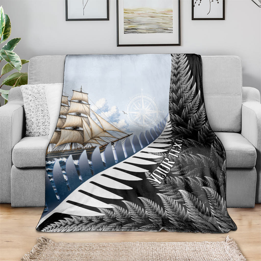 Personalised New Zealand Pakeha Blanket Kiwi Silver Fern and Sailing Ship Compass LT14 - Polynesian Pride