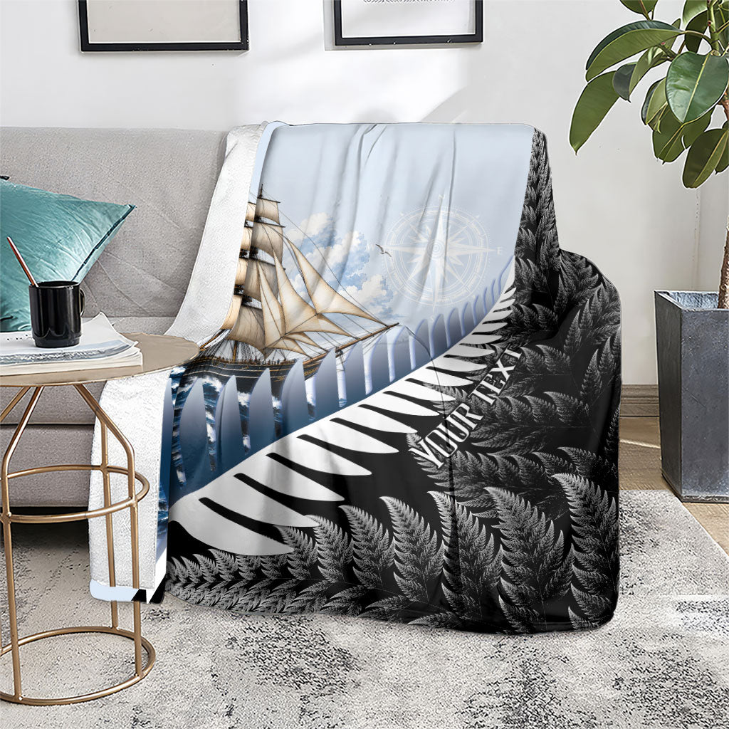 Personalised New Zealand Pakeha Blanket Kiwi Silver Fern and Sailing Ship Compass LT14 - Polynesian Pride
