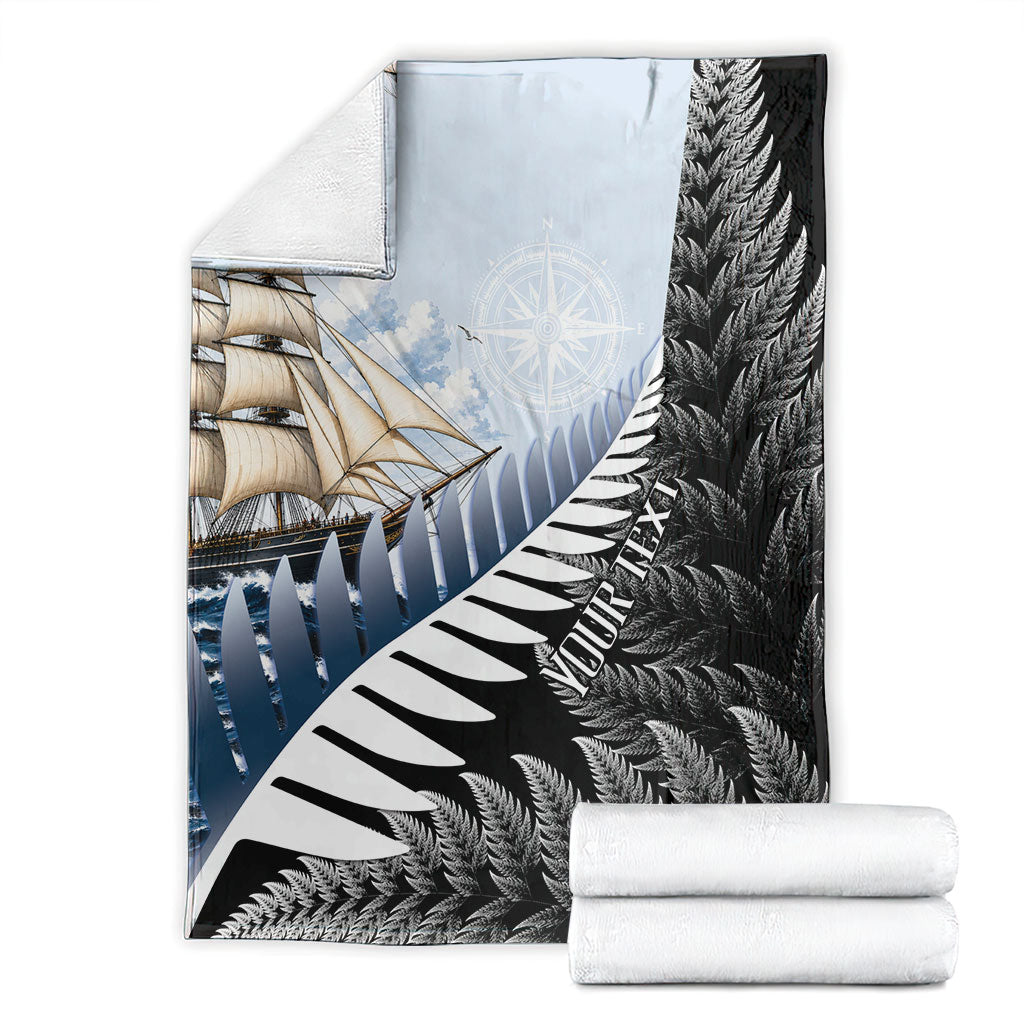 Personalised New Zealand Pakeha Blanket Kiwi Silver Fern and Sailing Ship Compass LT14 - Polynesian Pride