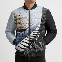 Personalised New Zealand Pakeha Bomber Puffer Jacket Kiwi Silver Fern and Sailing Ship Compass LT14 - Polynesian Pride