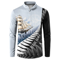 Personalised New Zealand Pakeha Button Sweatshirt Kiwi Silver Fern and Sailing Ship Compass LT14 Blue - Polynesian Pride
