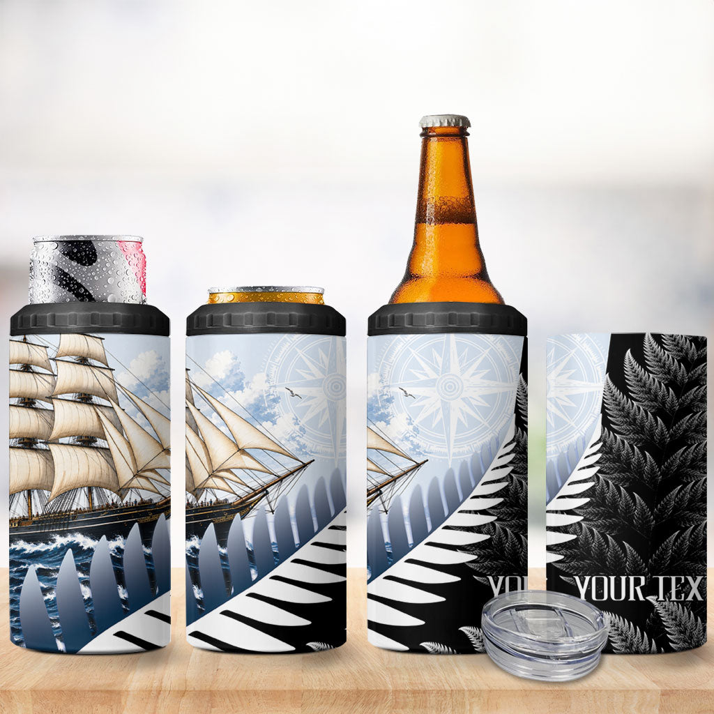 Personalised New Zealand Pakeha 4 in 1 Can Cooler Tumbler Kiwi Silver Fern and Sailing Ship Compass LT14 - Polynesian Pride