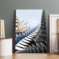 Personalised New Zealand Pakeha Canvas Wall Art Kiwi Silver Fern and Sailing Ship Compass LT14 - Polynesian Pride