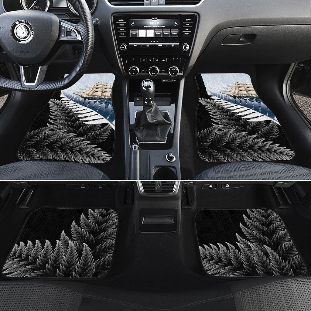New Zealand Pakeha Car Mats Kiwi Silver Fern and Sailing Ship Compass LT14 Set 4pcs Blue - Polynesian Pride