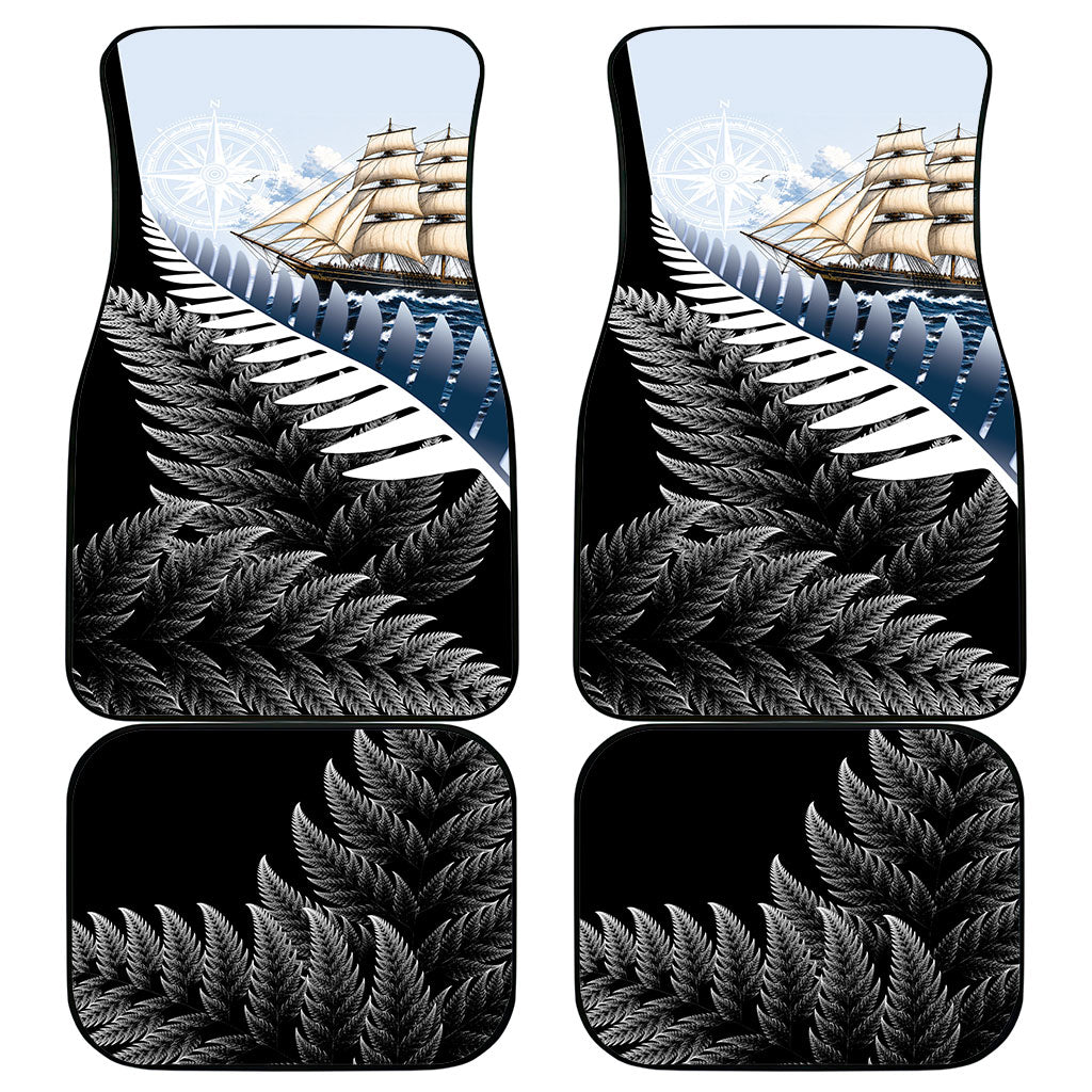 New Zealand Pakeha Car Mats Kiwi Silver Fern and Sailing Ship Compass LT14 - Polynesian Pride