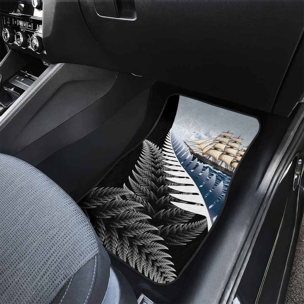 New Zealand Pakeha Car Mats Kiwi Silver Fern and Sailing Ship Compass LT14 - Polynesian Pride