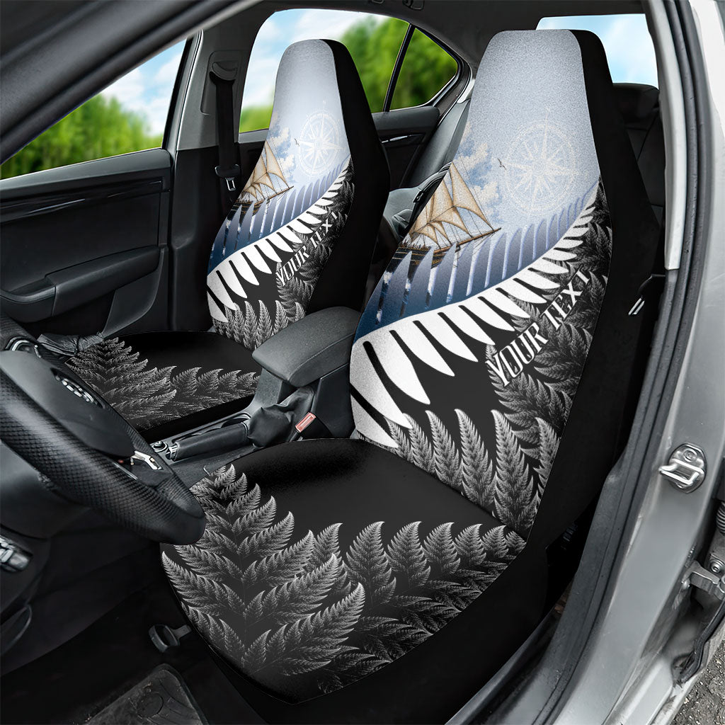 Personalised New Zealand Pakeha Car Seat Cover Kiwi Silver Fern and Sailing Ship Compass LT14 - Polynesian Pride