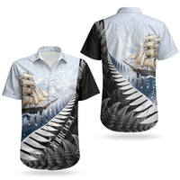 Personalised New Zealand Pakeha Couples Matching Puletasi and Hawaiian Shirt Kiwi Silver Fern and Sailing Ship Compass LT14 - Polynesian Pride