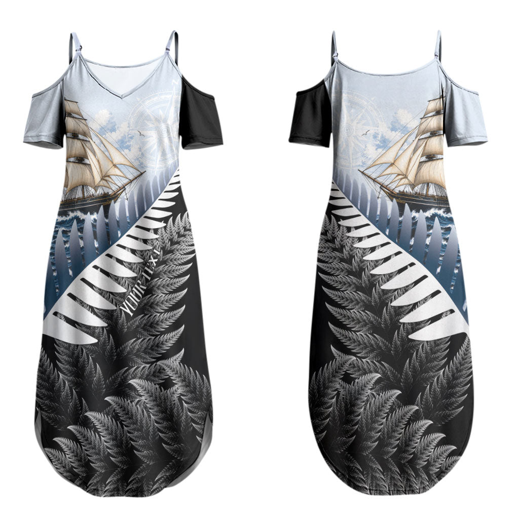 Personalised New Zealand Pakeha Couples Matching Summer Maxi Dress and Hawaiian Shirt Kiwi Silver Fern and Sailing Ship Compass LT14 - Polynesian Pride