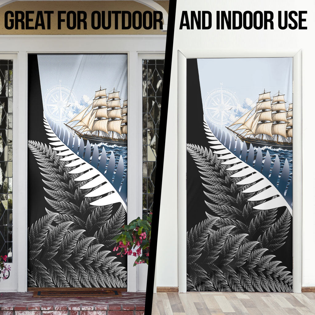 New Zealand Pakeha Door Cover Kiwi Silver Fern and Sailing Ship Compass LT14 - Polynesian Pride