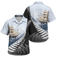 Personalised New Zealand Pakeha Family Matching Off Shoulder Maxi Dress and Hawaiian Shirt Kiwi Silver Fern and Sailing Ship Compass LT14 Son's Shirt Blue - Polynesian Pride