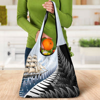 Personalised New Zealand Pakeha Grocery Bag Kiwi Silver Fern and Sailing Ship Compass LT14 - Polynesian Pride