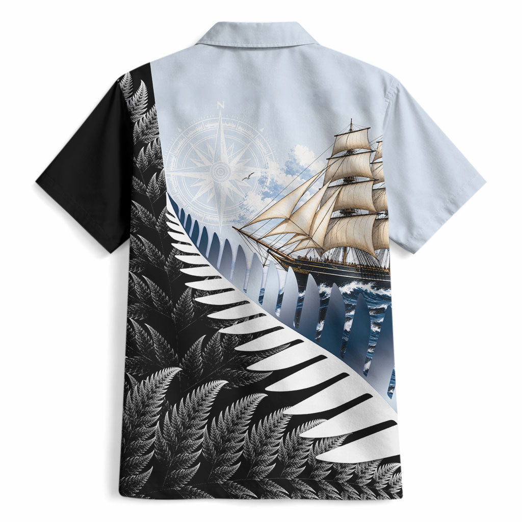 Personalised New Zealand Pakeha Hawaiian Shirt Kiwi Silver Fern and Sailing Ship Compass LT14 - Polynesian Pride