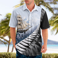 Personalised New Zealand Pakeha Hawaiian Shirt Kiwi Silver Fern and Sailing Ship Compass LT14 - Polynesian Pride