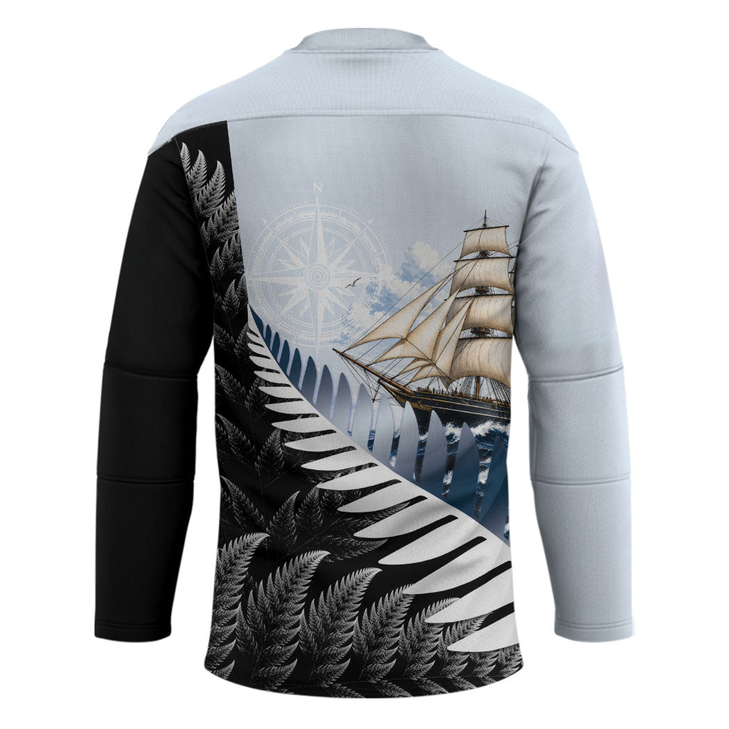 Personalised New Zealand Pakeha Hockey Jersey Kiwi Silver Fern and Sailing Ship Compass LT14 - Polynesian Pride