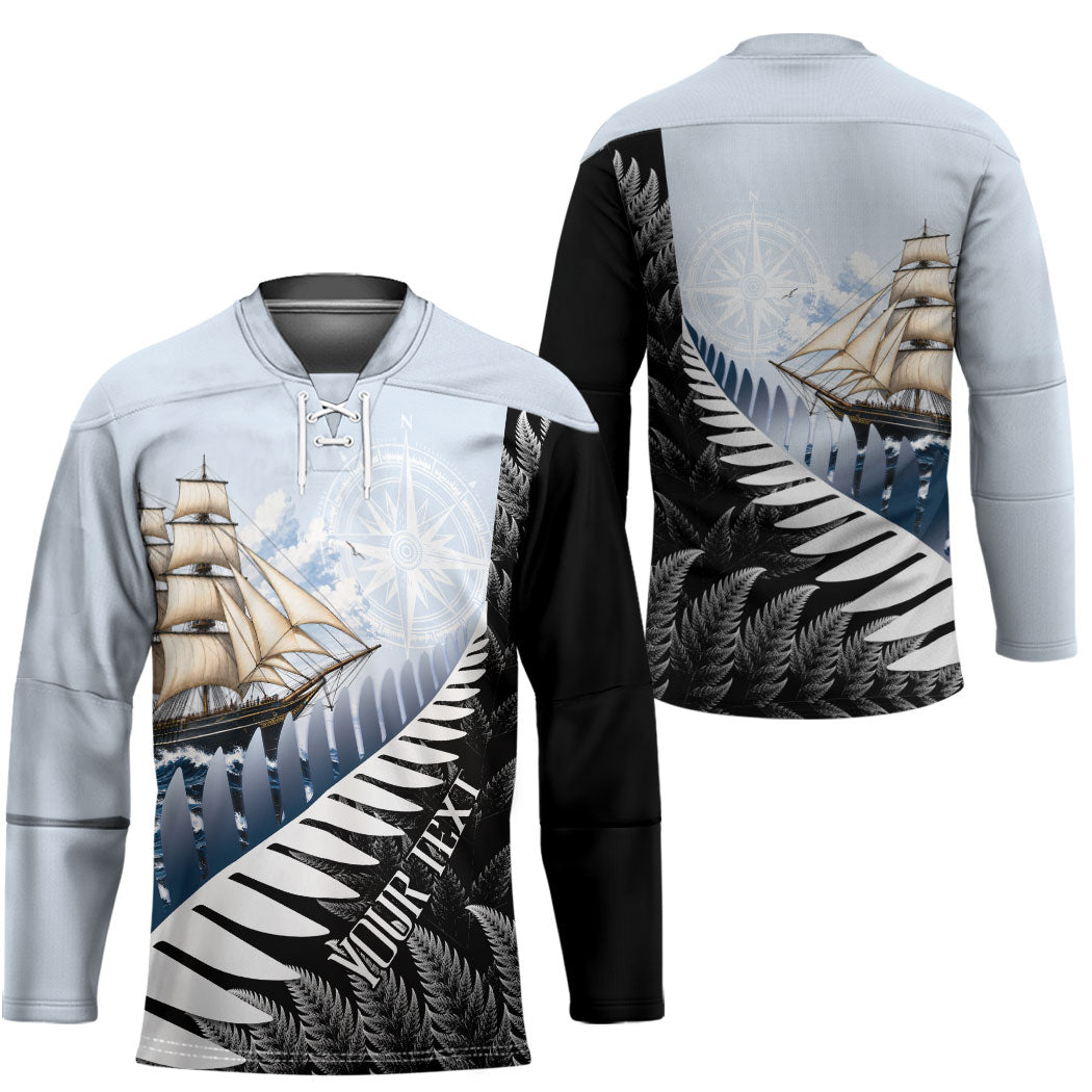 Personalised New Zealand Pakeha Hockey Jersey Kiwi Silver Fern and Sailing Ship Compass LT14 - Polynesian Pride