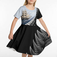 Personalised New Zealand Pakeha Kid Short Sleeve Dress Kiwi Silver Fern and Sailing Ship Compass LT14 - Polynesian Pride